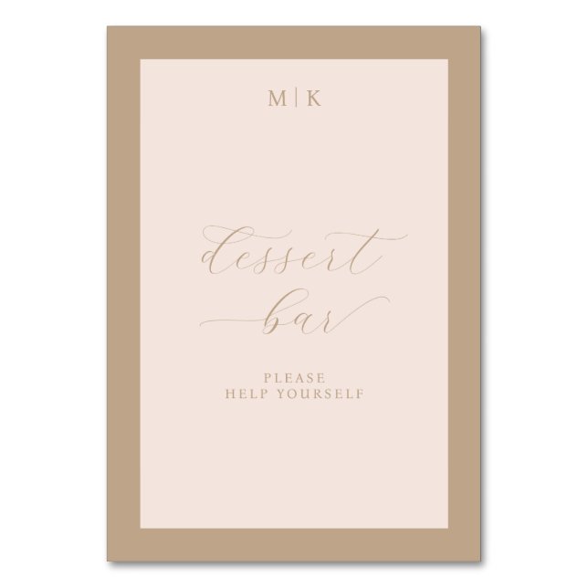 Graceful Beige Calligraphy Dessert Bar Tischnummer (Vorderseite)
