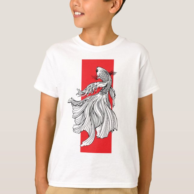 Graceful Betta Fish Line Kunst - Japanisch Minimal T-Shirt (Vorderseite)
