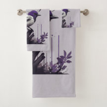 Graceful Bird & Lila Blätter | Naturpalette