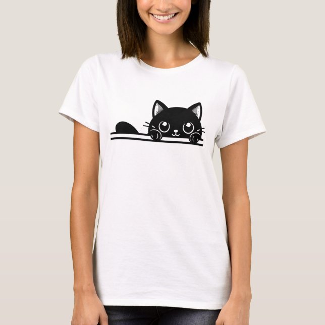 Graceful Black Cat Illustration T-Shirt (Vorderseite)