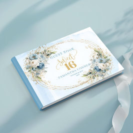 Graceful Blue and Gold Greenery Sweet Sixteen Gästebuch