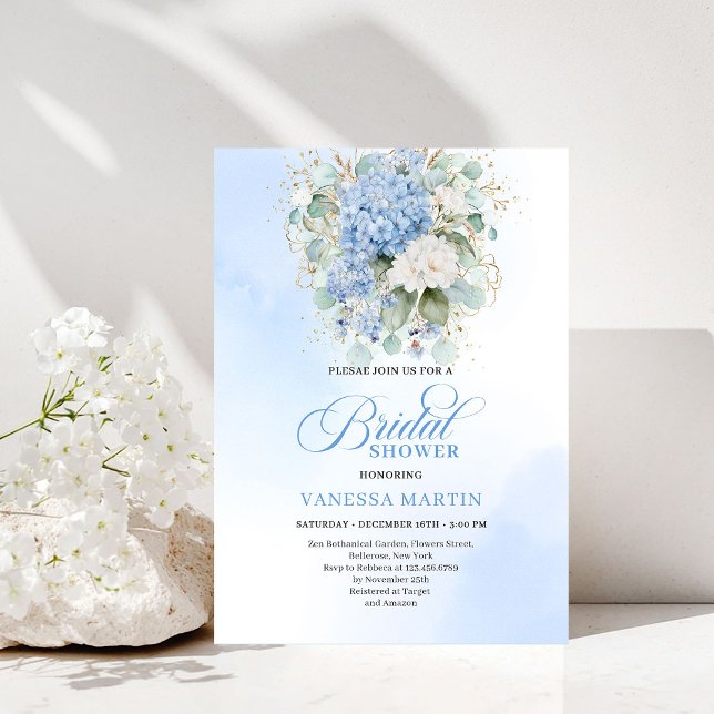 Graceful Blue Hydrangea Bridal Shower Invitation Einladung (Graceful Blue Hydrangea Bridal Shower Invitation)