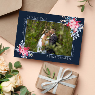 Graceful Blumenrosa und Dusty Blue Wedding Dankeskarte