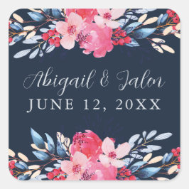 Graceful Blumenrosa und Dusty Blue Wedding Quadratischer Aufkleber