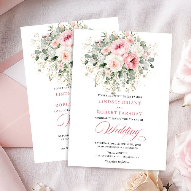 Graceful Blush Floral Greenery Wedding Invitation Einladung (Graceful Blush Floral Greenery Wedding Invitation)