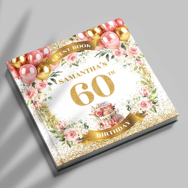 Graceful Boho 60. Birthday Guest Book Glitzer Pop Gästebuch (Graceful Boho 60th Birthday Guest Book Glitter Pop

)