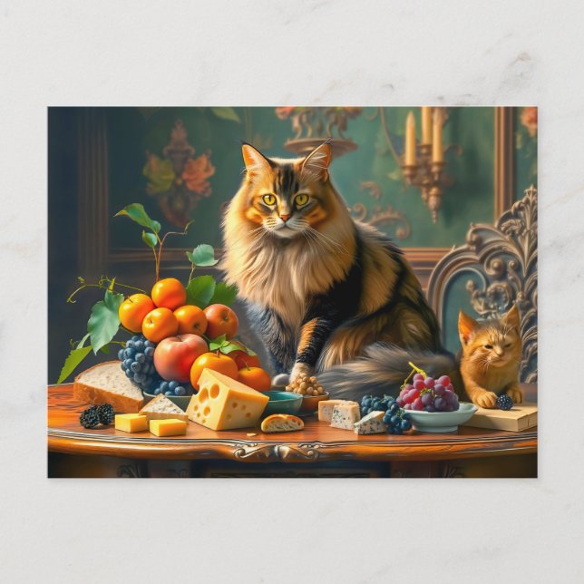 Graceful Cat in Frucht Stillleben Kunst Postkarte (Vorderseite)