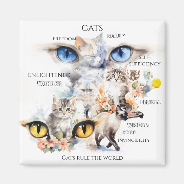 Graceful Cats Wasserfarben Art Typografie Magnet (Vorne)