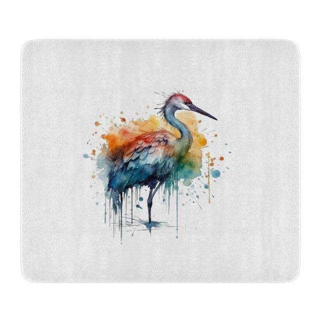 Graceful Crane: Wasserfarben Kunst Schneidebrett (Vorderseite)