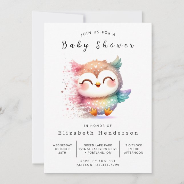 Graceful Custom Owl Baby Dusche Einladung (Vorderseite)