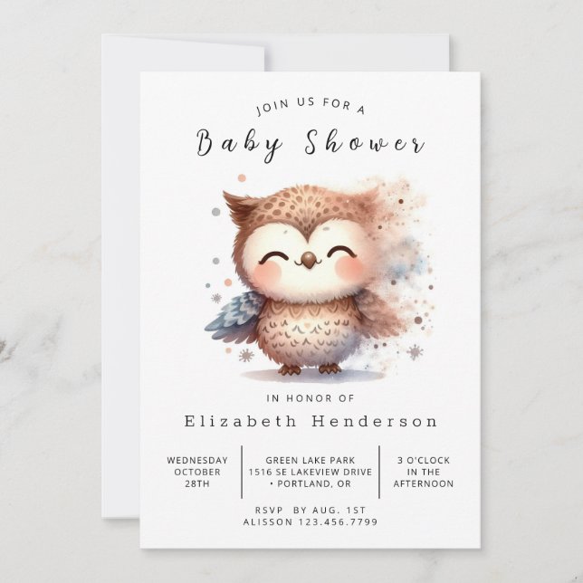 Graceful Custom Owl Baby Dusche Einladung (Vorderseite)