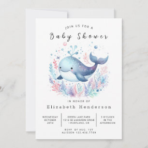 Graceful Custom Whale Baby Dusche Einladung
