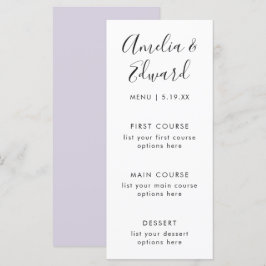 Graceful Delicate Lila Wedding Menu Card Menükarte