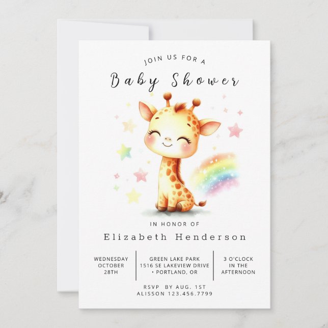 Graceful Digital Giraffe Baby Dusche Einladung (Vorderseite)