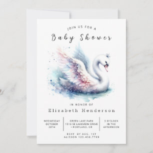 Graceful Digital Swan Baby Dusche Einladung