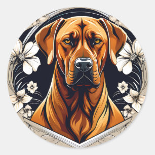 Graceful Dog Rhodesian Ridgeback mit floraler Runder Aufkleber