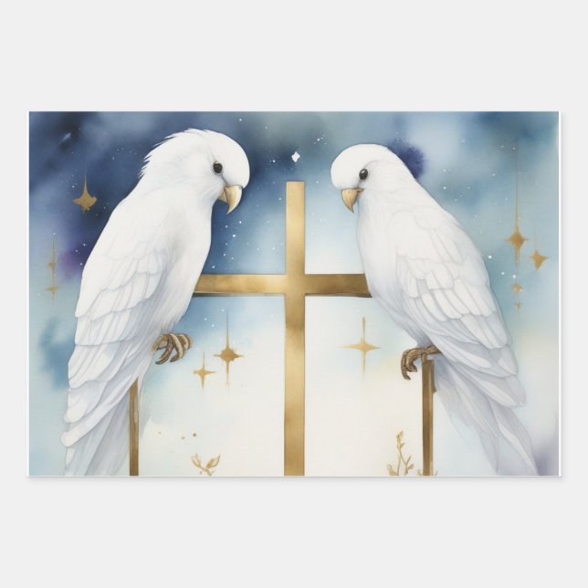 Graceful Dove & Cross-Muster Geschenkpapier Set (Vorderseite)