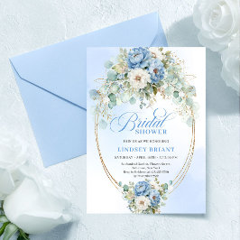 Graceful Dusty Blue Peonies Greenery Bridal Invite Einladung