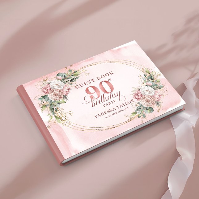 Graceful Dusty Pink Gold Floral 90th Guest Book Gästebuch (Graceful Dusty Pink Gold Floral 90th Guest Book)