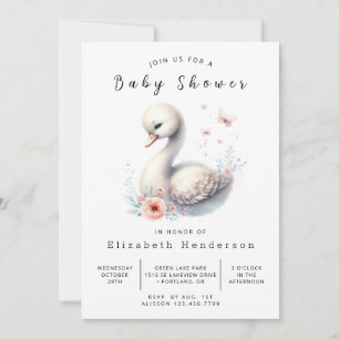 Graceful Editable Swan Baby Dusche Einladung