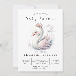Graceful Editable Swan Baby Dusche Einladung