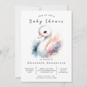Graceful Editable Swan Baby Dusche Einladung