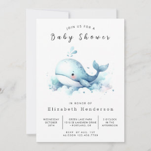Graceful Editable Whale Baby Dusche Einladung