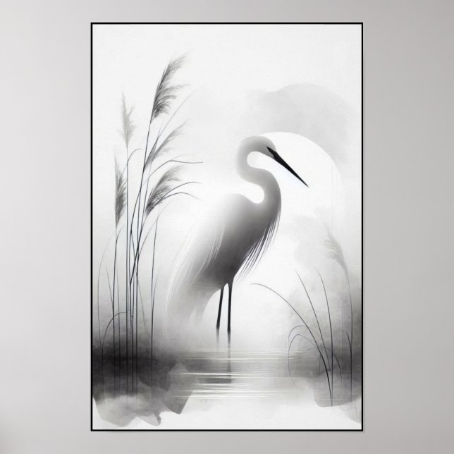 Graceful egret in Soft Marsh Poster (Vorne)