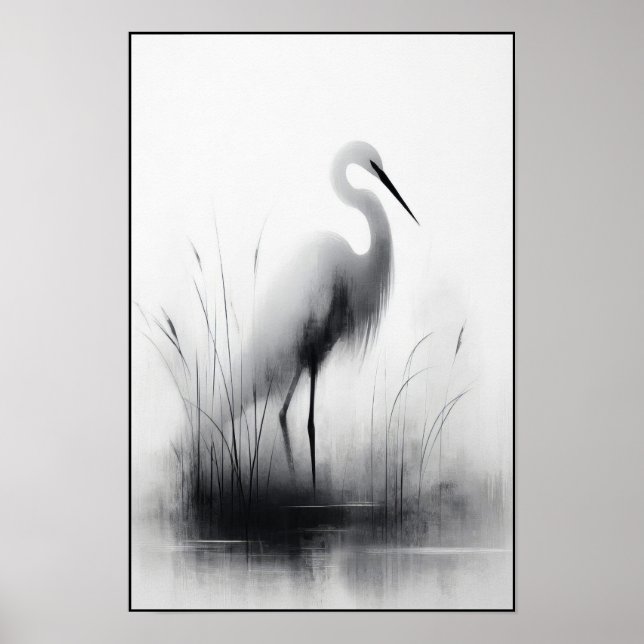 Graceful egret in Soft Marsh Poster (Vorne)