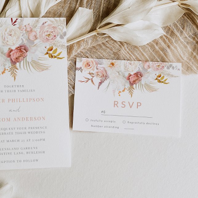 Graceful Elegance: Flawless Blush Floral Wedding RSVP Karte (Von Creator hochgeladen)