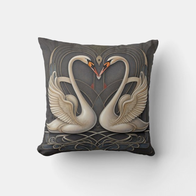 Graceful Elegance: Swan Throw Kissen (Vorderseite)