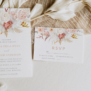 Graceful Elegante: Vollblütige Blush Bloral Hochze RSVP Karte