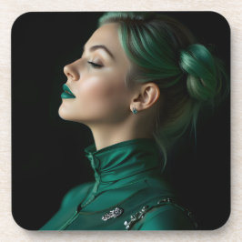 Graceful Emerald Elegante: Ein gotisches Portrait Getränkeuntersetzer