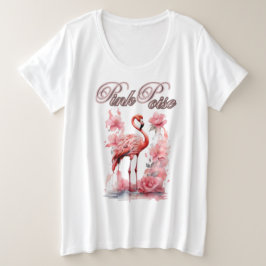 Graceful Flamingo Walk | Petals & Pink Art Große Größe T-Shirt