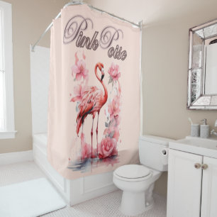 Graceful Flamingo Walk Rosa- und Blumendesign Duschvorhang