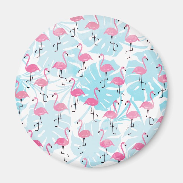 Graceful Flamingos und Monstera Blätter Magnet (Vorne)