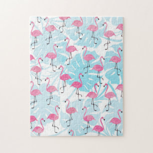 Graceful Flamingos und Monstera Blätter Puzzle