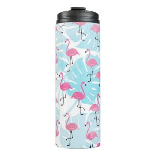 Graceful Flamingos und Monstera Blätter Thermosbecher