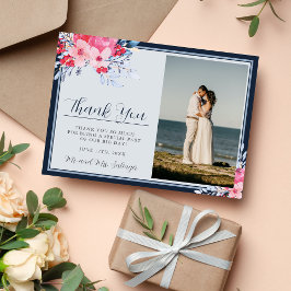 Graceful Floral Pink und Dusty Blue Dankeskarte