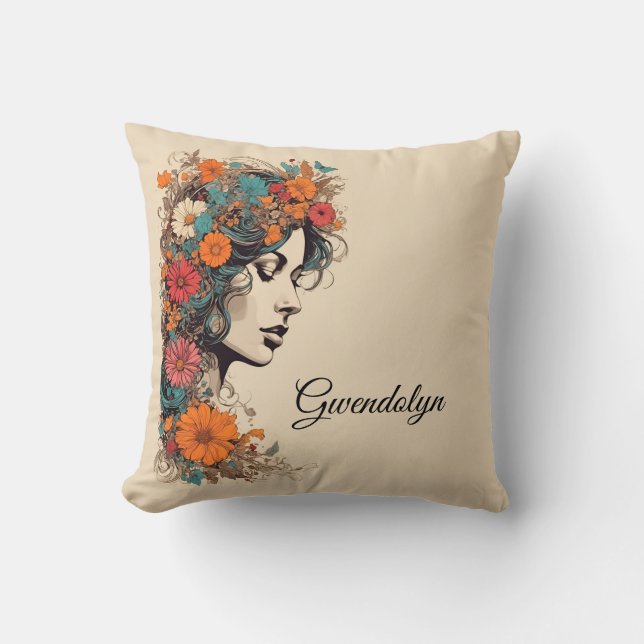 Graceful floral Portrait Individuelle Name Throw K Kissen (Vorderseite)