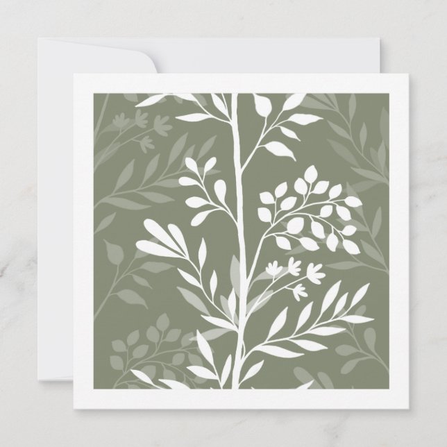 Graceful Floral Silhouette Olive Sage Minimal Mitteilungskarte (Vorderseite)