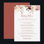 Graceful Floral Wedding Kissing Menu Game Card<br><div class="desc">Diese anmutige Blumenspielkarte ist ideal für einen rustikalen Hochzeitsempfang. Die Einrichtung ist in Weiß,  Bordeaux,  rosa Rosen und Herbstlauben gehalten.</div>