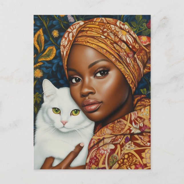 Graceful Frauen mit Katze Postkarte (Vorderseite)
