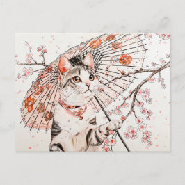 Graceful Geisha Katze mit Verziertem Parasol und K Postkarte
