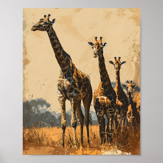 Graceful Giants: Vintage Giraffen Poster (Vorne)