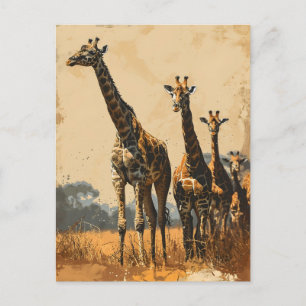 Graceful Giants: Vintage Giraffen Postkarte