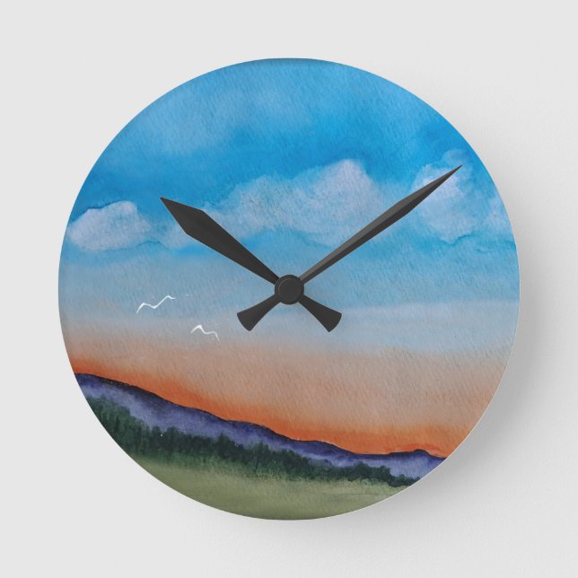 Graceful Glows Sunset Hills Runde Wanduhr (Vorderseite)