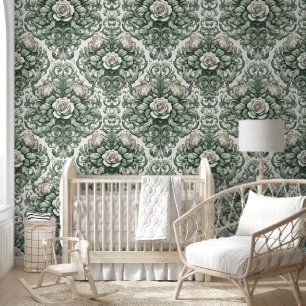 Graceful Green and White Botanical Bliss Tapete