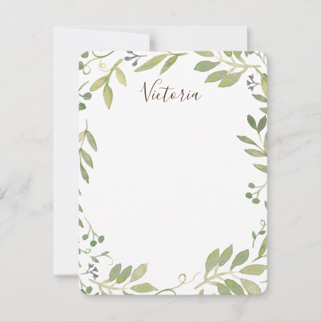Graceful Green Flat Note Card Mitteilungskarte (Vorderseite)