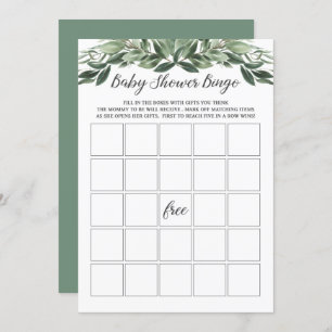Graceful Greenery Baby Shower Bingo Game Card Einladung